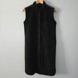 Maje Roller Black Goatskin Leather Studded Sleeveless Dress Size 2/US M